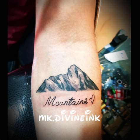 Mountains word Tattoo on forearm, Beautiful Mountain, Shading work ...