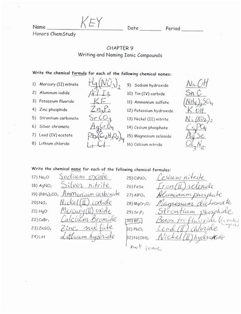 Writing Formulas And Naming Compounds Worksheet