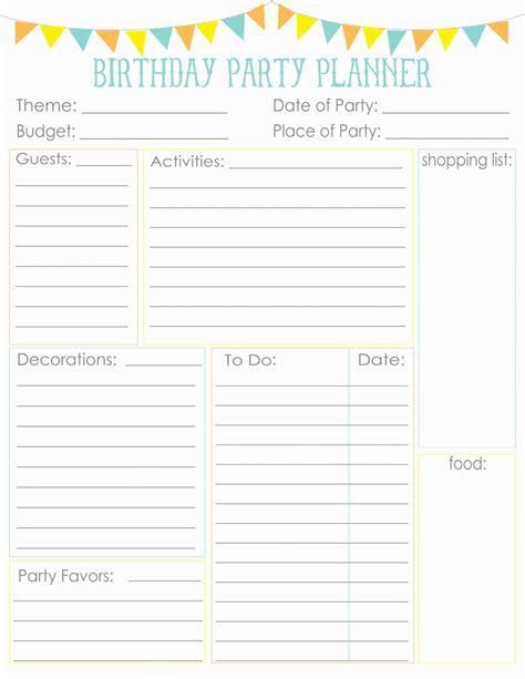 Birthday Party Planning Sheet Colorpdf