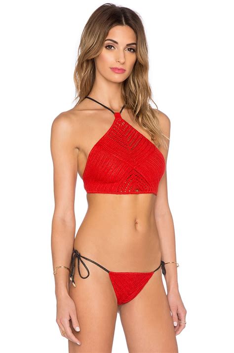 Indah Kesho Macrame Halter Bikini Top In Red REVOLVE Biquini