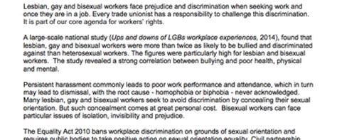 UNISON FACT SHEET Lesbian Gay And Bisexual Workers Rights PSI