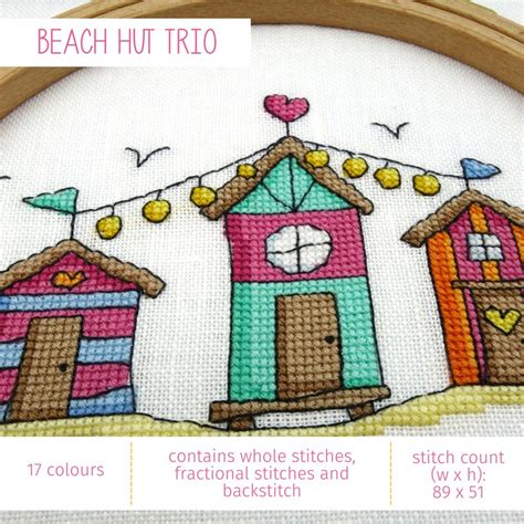 Trio Of Beach Huts Cross Stitch Pattern Colourful Seaside Etsy Uk