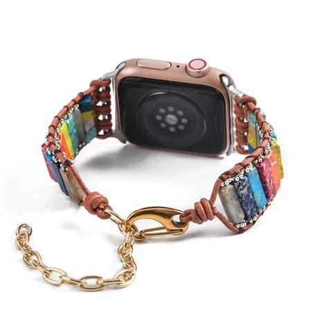 Chakra Natural Stone Apple Watch Strap Chain 38mm45mm Vegan Beaded Band Smartwatch Bracelet For