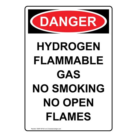 Vertical Hydrogen Flammable Gas No Smoking Sign Osha Danger