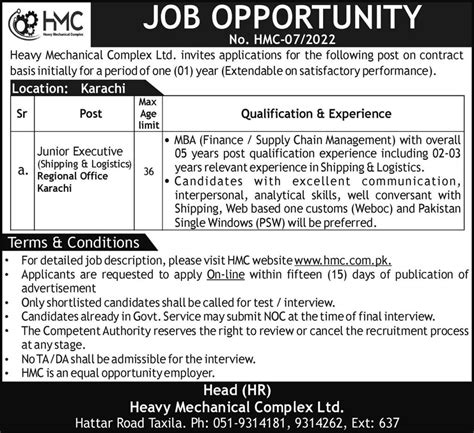 Heavy Mechanical Complex Hmc Jobs Apply Online Hmc Pk