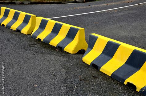 Horizontal Road Marking Lanes Highway Concrete Barriers On The Road