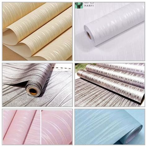 Jual Wallpaper Sticker Dinding Motif Salur Kream Emboss Mewah Gold