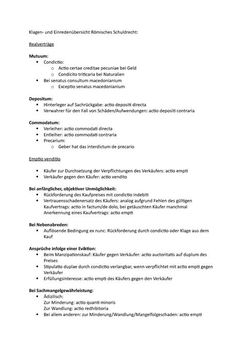 Klagen Schuldrecht + Sachenrecht - Klagen- und Einredenübersicht