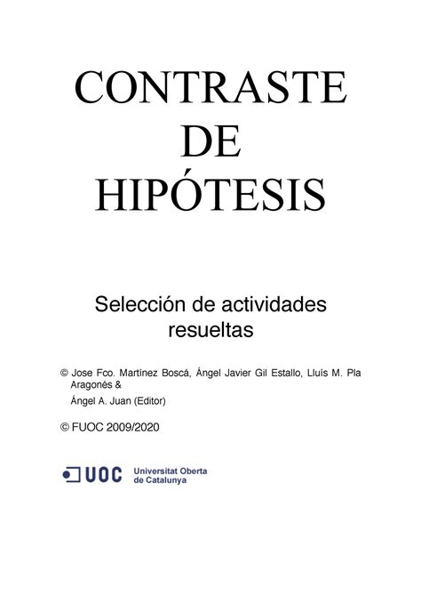 Actividades Y Ejemplos De Contrastes De Hipótesis Contraste De