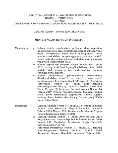 Keputusan Menteri Agama Republik Indonesia Nomor Tahun Tentang