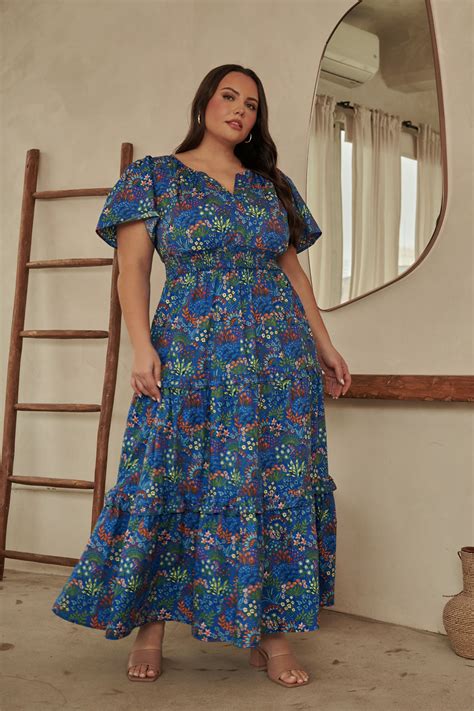 Ruya Floral Palmer Poplin Tiered Maxi Dress Curve Sugarlips