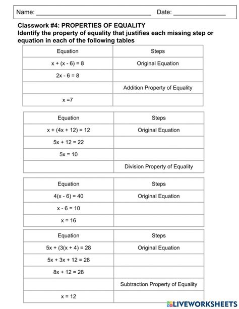 Properties Of Equality Worksheet Live Worksheets Worksheets Library