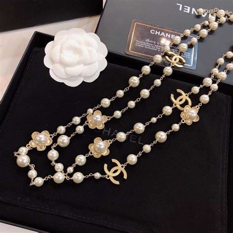 Chanel Pearl CC Flower Gold Necklace for Women - Crozus