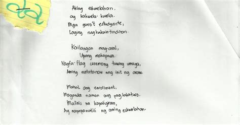 Mag Bigay Ng Tula Na Dalawang Saklong Tungkol Sa Aming Paaralan