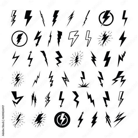 Vecteur Stock Lightning Bolt Flash Icon Set Energy Power Charge Sign