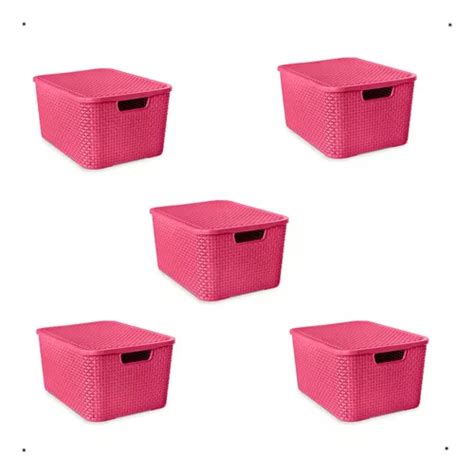 Kit Caixas Cesto Organizador Rattan Preto L Cor Rosa Mercadolivre