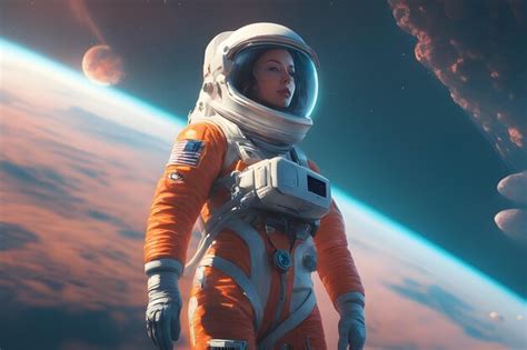 Astronauta Femenina De Tiro Completo Con Traje Espacial Foto Premium