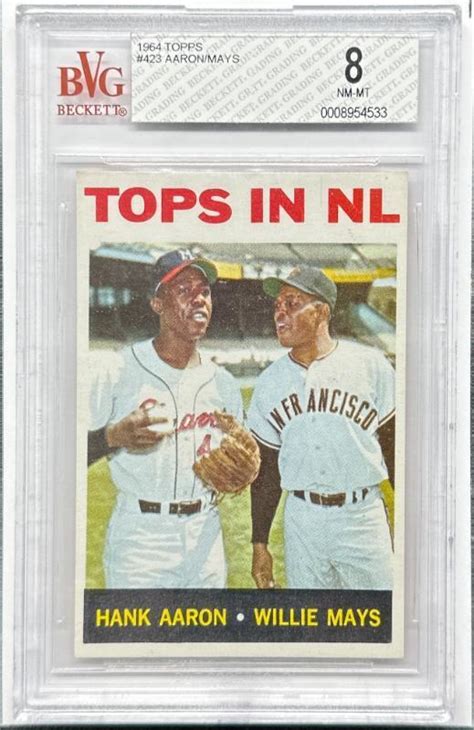 1964 Topps Hank Aaron Willie Mays Tops In NL 423 BVG 8 NM MT Braves