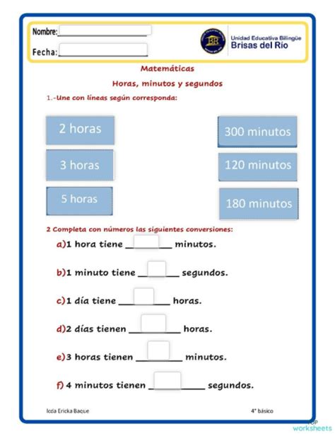 Conversión Horas Minutos Y Segundos Ficha Interactiva Topworksheets