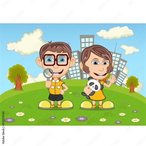 Children playing in the park cartoon Stock Vector | Adobe Stock