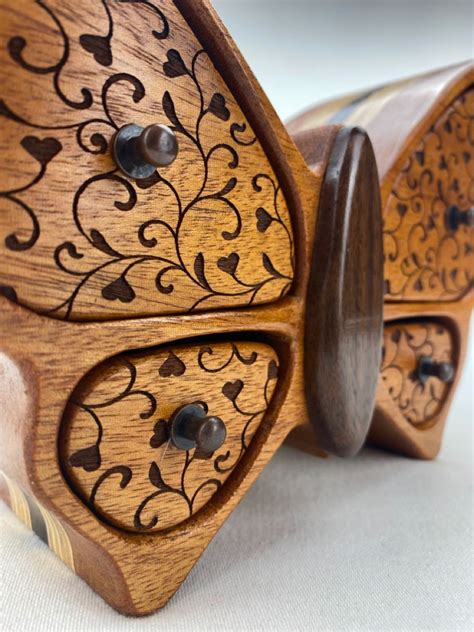 Wooden Heart Engraved Butterfly Jewelry Box Box Cnc Bandsaw Box