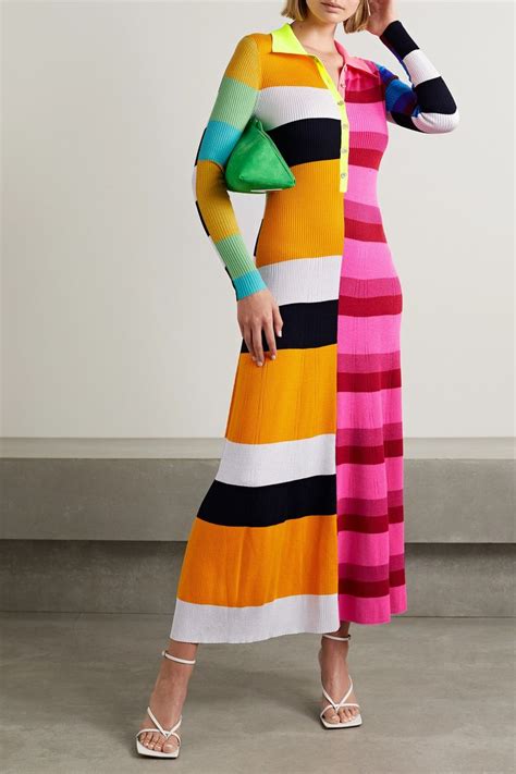 Christopher John Rogers Colorblock Ribbed Wool Blend Maxi Dress Maxi