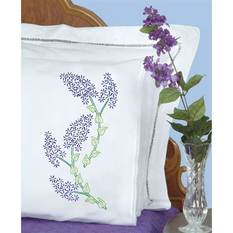 Jack Dempsey Lilacs Lace Edge Stamped For Embroidery Pillowcase Set