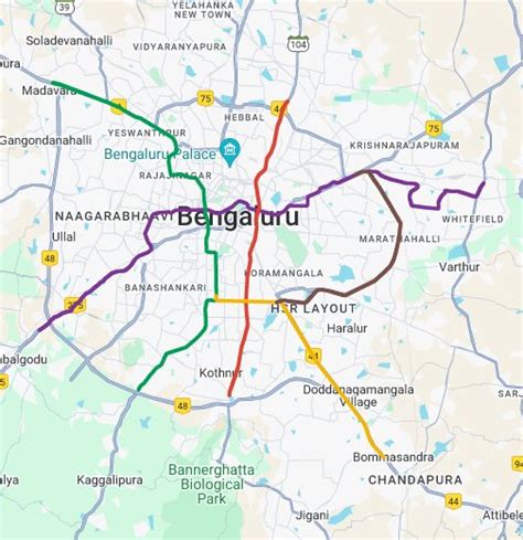 Bangalore Metro - Phase 1-2 + Silk Board-KR Puram Line - Google My Maps