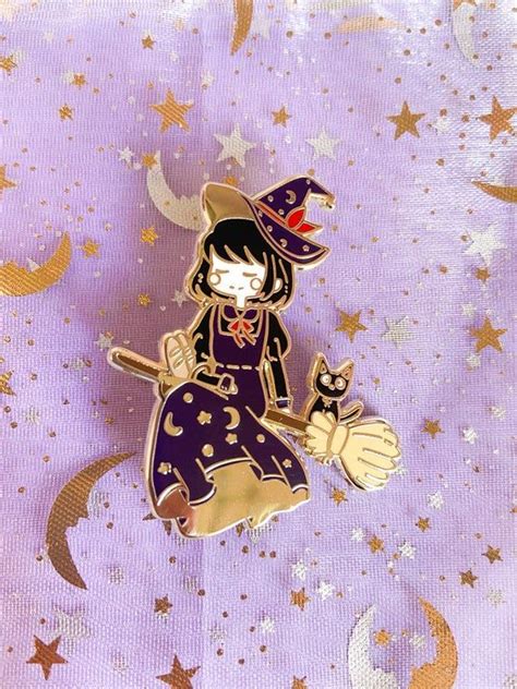 Kiki Witch Pin Black Cat Gold Or Rose Gold Enamel Pin Etsy Enamel