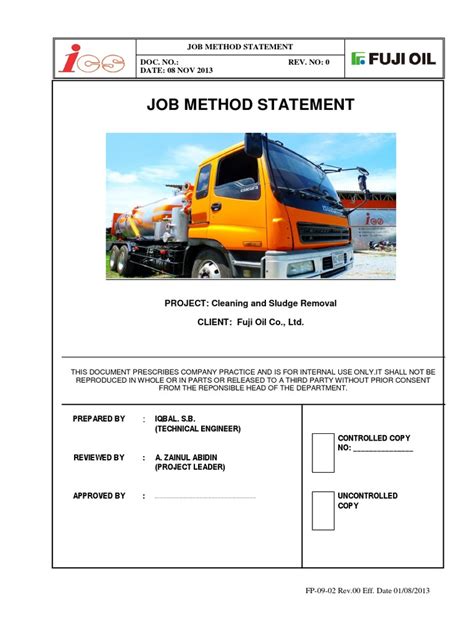 Job Method Statement Vacuum Truck Pdf Vacuum Truck