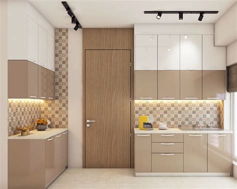 Modern Modular Parallel Kitchen Design With Light Beige And Frosty