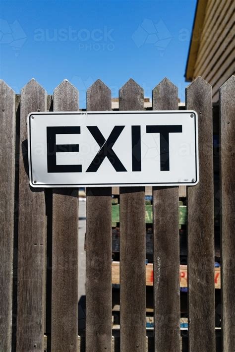 Image Of Exit Sign On Timber Gate Austockphoto