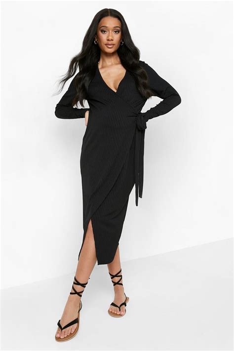 Maternity Rib Wrap Midi Dress Boohoo Uk