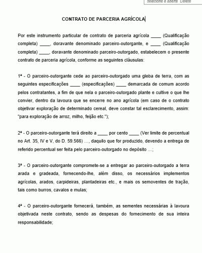 Referência para um Contrato de Parceria Agrícola Modelo Gratuito