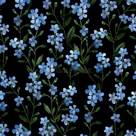 Watercolor Illustration Seamless Pattern Of Gentle Blue Flowers With