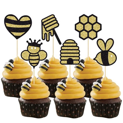 Buy Gyufise Pcs Bumble Bee Cupcake Toppers Glitter Bee Gender Reveal