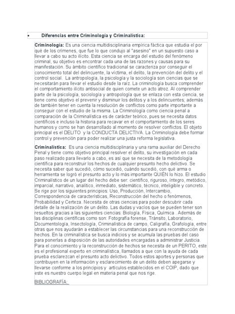 Diferencias Entre Criminología Y Criminalística Pdf Ciencia Forense