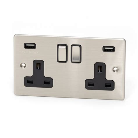 Stainless Steel Usb Double Switched Socket Multi Lines International Company Limited