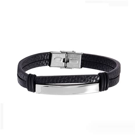 Metal Plate PU Leather Bracelet For Men