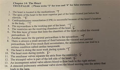 Solved Chapter 14 The Heart True False Please Write T