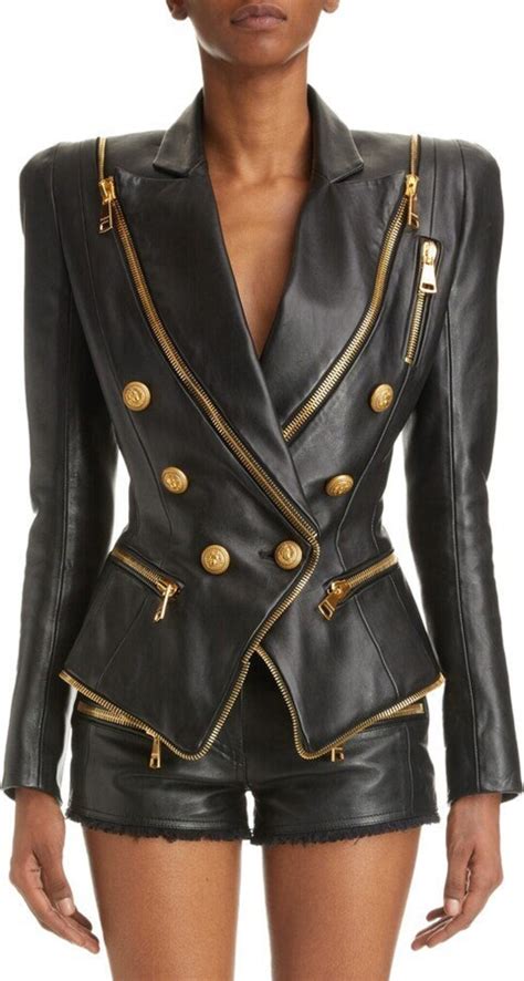 Handmade Womens Lambskin Leather Celebrity Jacket Gleaming Zip