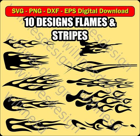 Car and Auto Flames Digital Download Bundle Clipart, Flame Silhouettes ...