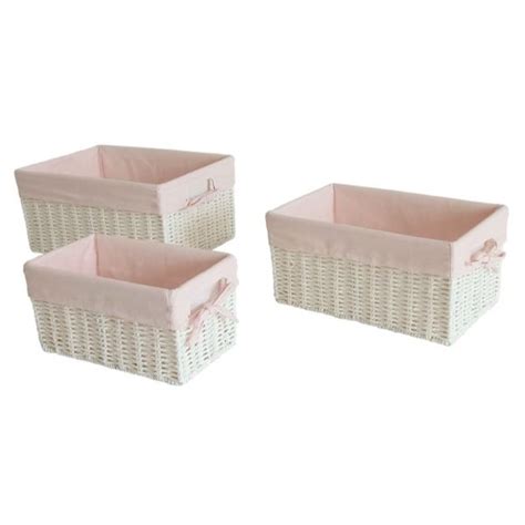 Set of 3 Pink Lined Storage Baskets | The Base Warehouse