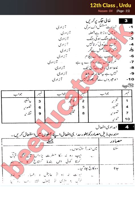 Poem Urdu Fsc Part Notes Inter Part Notes