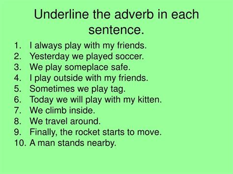 Adverb Examples Sentences Underline