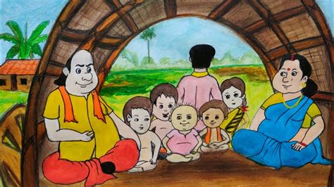 Gopal Bhar All Characters Drawing With Beautiful Landscape Scenery