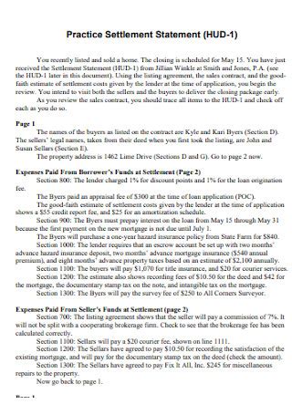Sample Settlement Statements In Pdf Ms Word