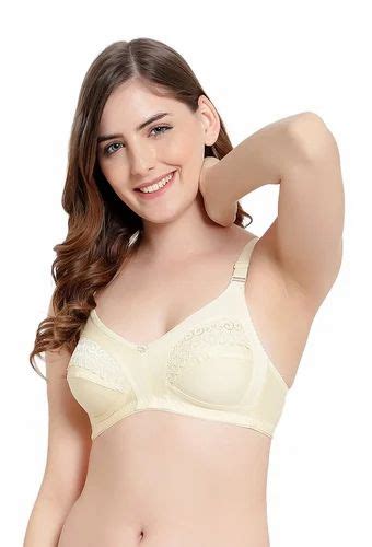 Push Up Lycra Cotton Women Full Coverage Non Padded Lace Yellow Bra