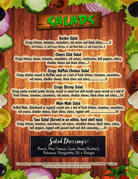 Cheers Restaurant & Bar - Menu