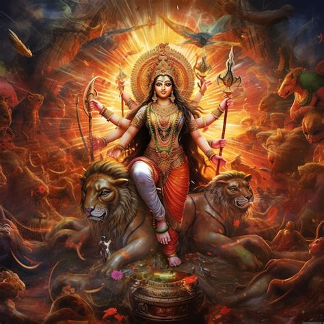 Premium AI Image | illustration of Durga Mata with colorful background ...